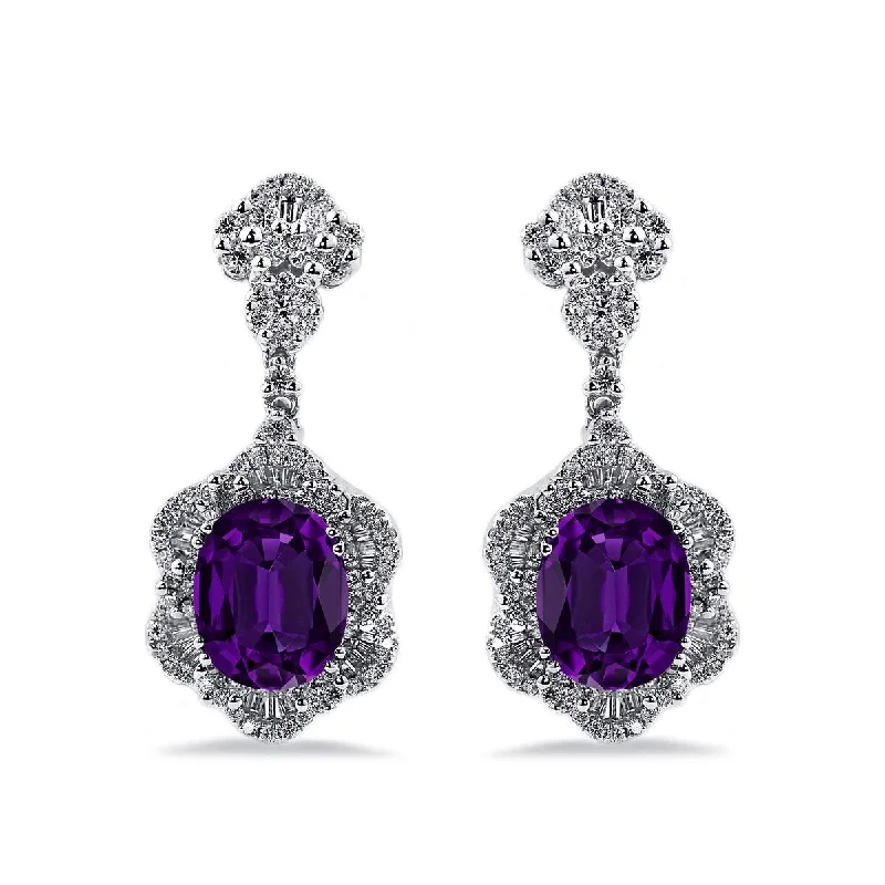 Auriya 4 5/8ct Fancy Oval-cut Purple Amethyst Halo Diamond Drop Earrings 1 7/8ctw 18k Gold