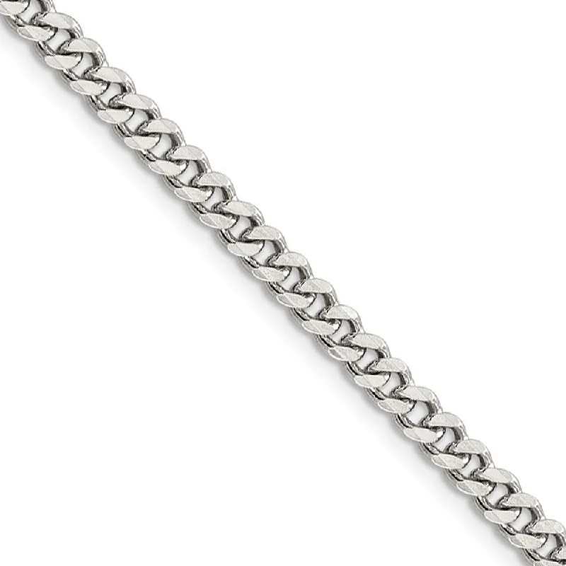 4.5mm Rhodium Plated Sterling Silver Solid Curb Chain Bracelet