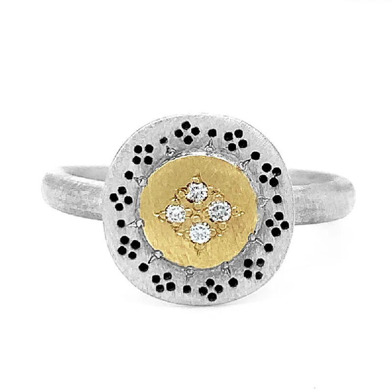 Silver & Gold Diamond Ring - "Four Star Harmony"