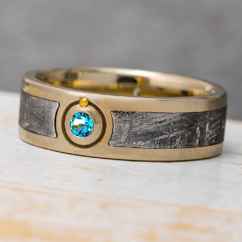 Atom Ring, Meteorite & Gemstone Wedding Band