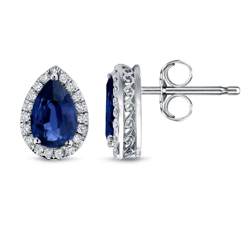 Auriya 14k Gold 2ct Pear-cut Blue Sapphire Halo Diamond Stud Earrings 1/3ct TDW