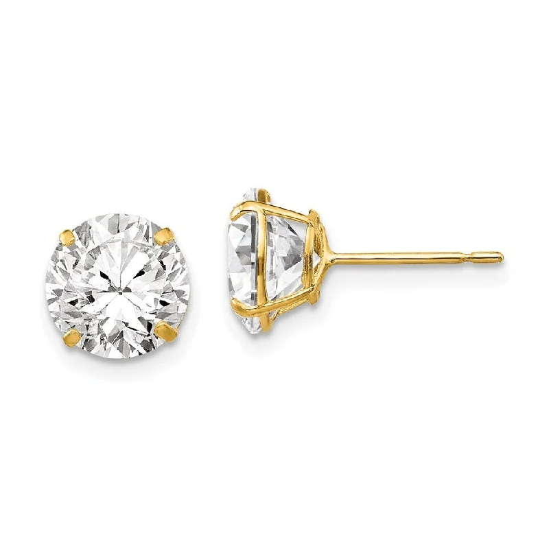 14k Yellow Gold Round CZ Stud Earrings (L-9 mm, W-9 mm)