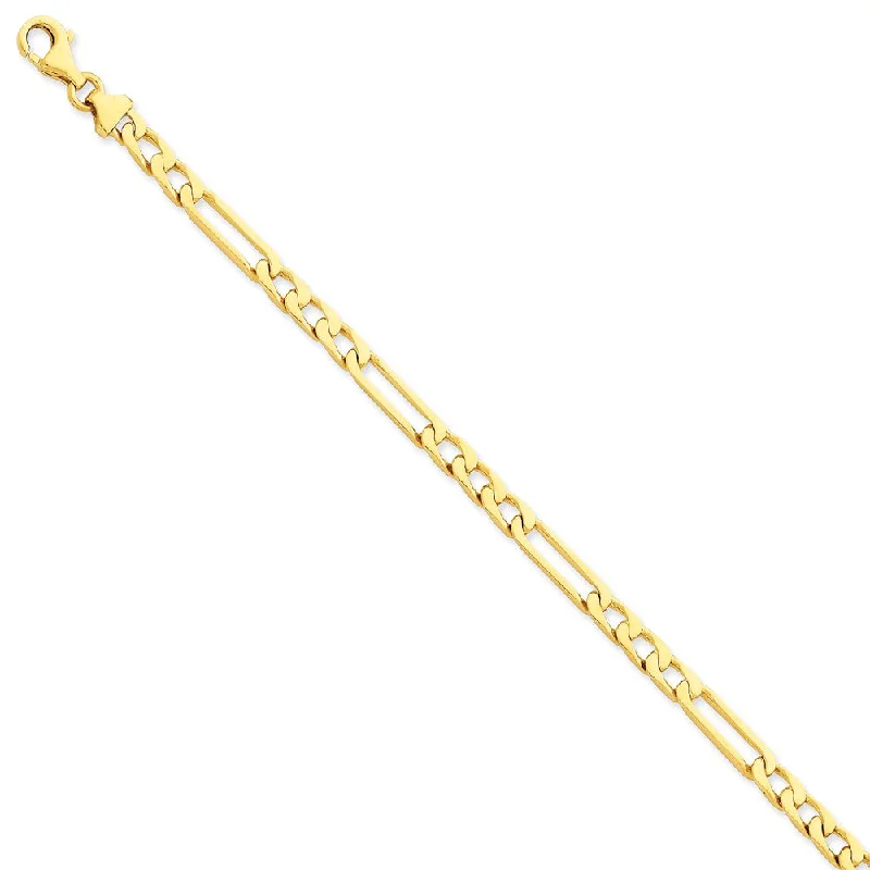 5mm 14k Yellow Gold Solid Elongated Figaro Chain Bracelet