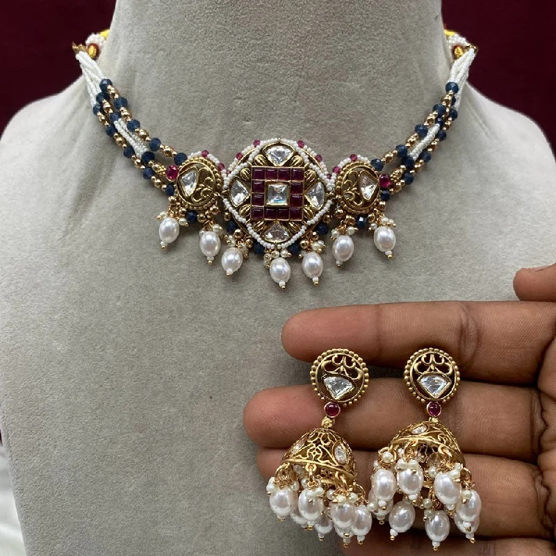 Royal Kundan Jewellery Gold Plated Polki Kundan And Pearls Choker Necklace Set