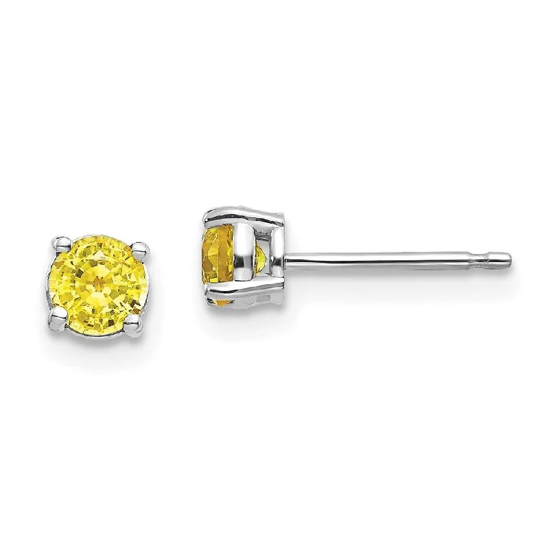 14k White Gold Yellow Sapphire Stud Earrings (L-4 mm, W-4 mm)