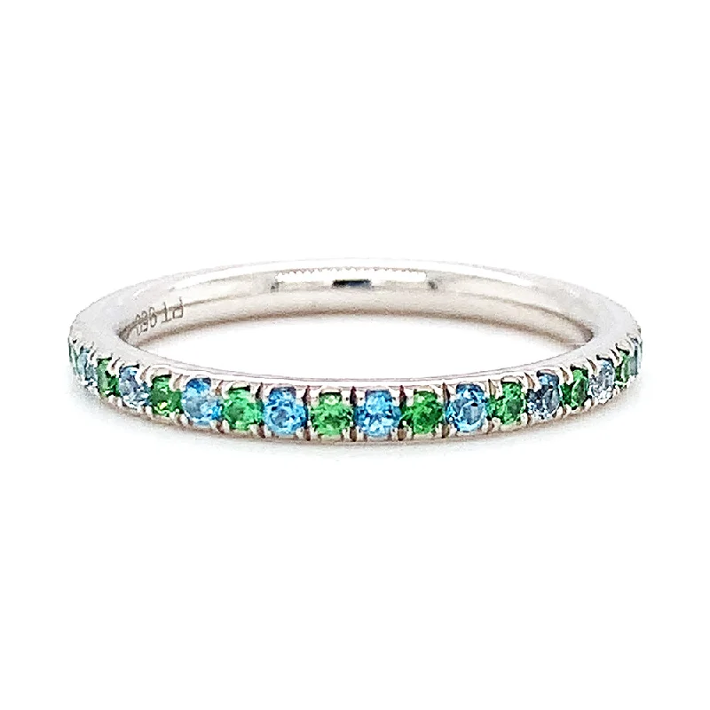 Platinum, Tsavorite Garnet & Blue Topaz Eternity Band