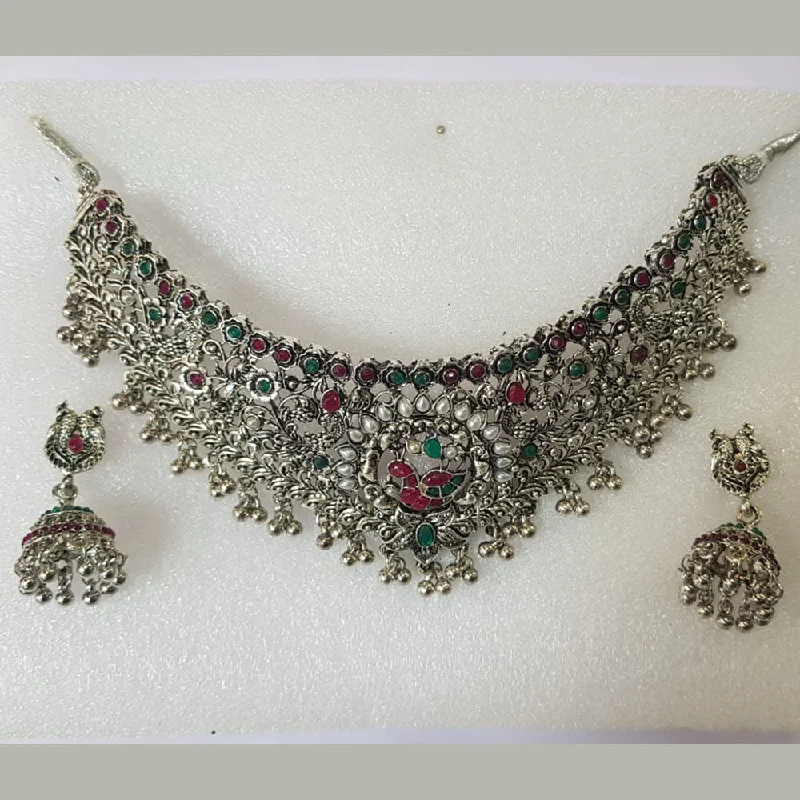 Shreeji Oxidised Plated Pota Stone Necklace Set