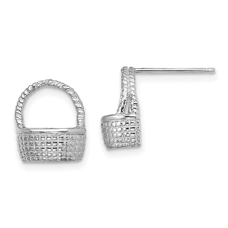 Diamond2Deal 14K White Gold Basket Flat Back Stud Earrings (L- 12.1 mm, W- 10.4 mm)