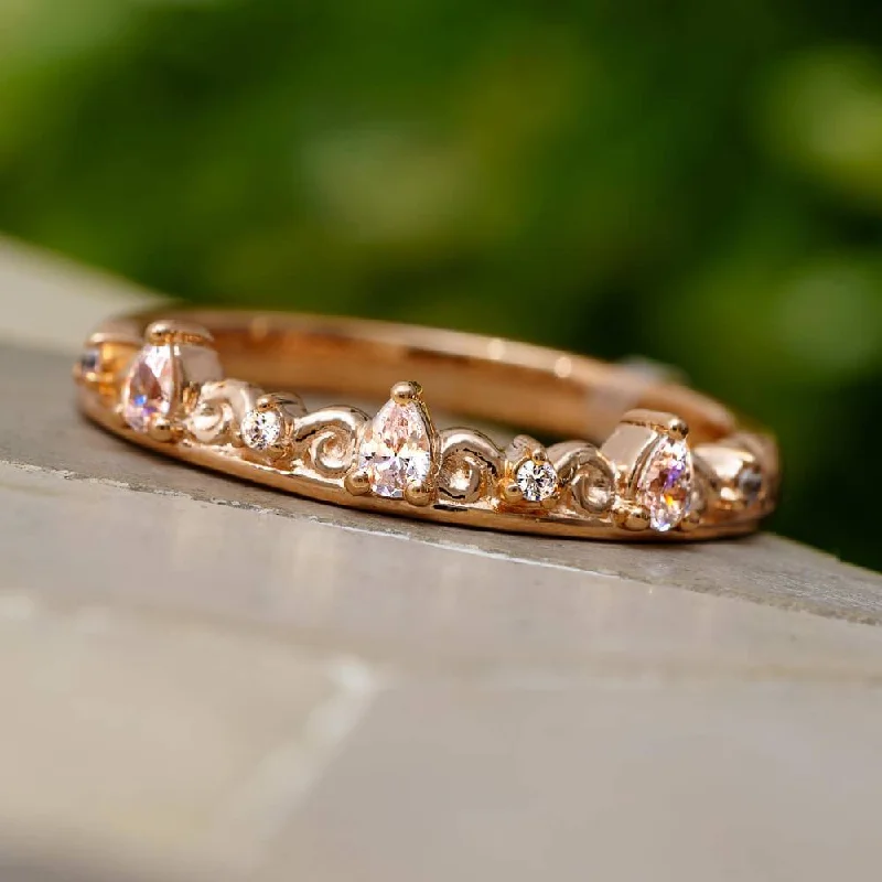 Swirling Anniversary or Stackable Band With Pear Cut Diamonds