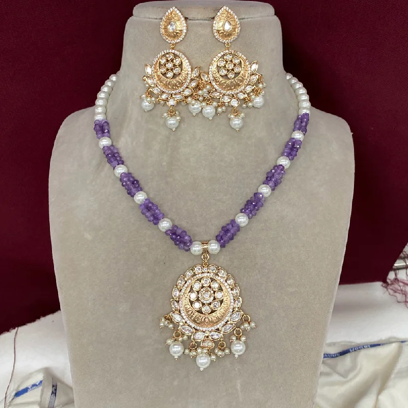 Amoliya Jewels Gold Plated Polki Kundan  And Pearls Necklace Set