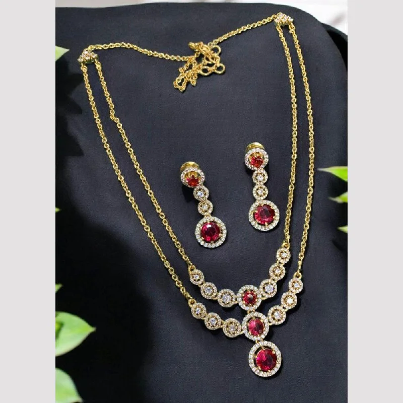 Sona Creation Gold Plated Austrian Stone And Pearls Necklace Set