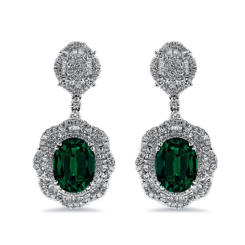 Auriya 4 9/10ct Fancy Oval-cut Emerald Halo Diamond Drop Earrings 2 5/8ctw 18k Gold