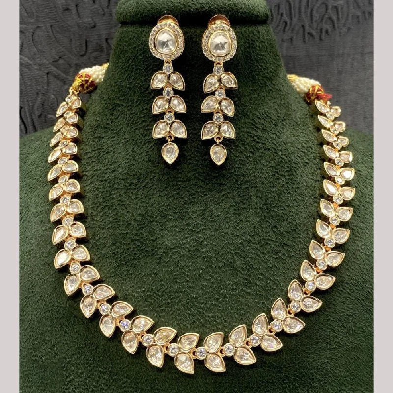 Amoliya Jewels Gold Plated Polki Kundan Stone Necklace Set