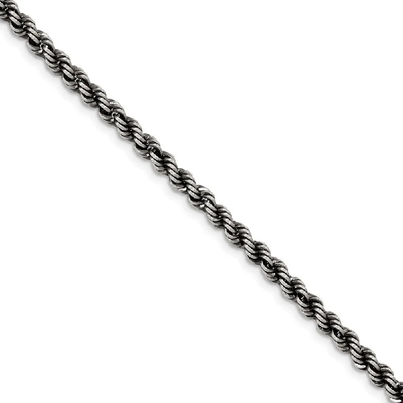 4mm Two Tone Sterling Silver Solid Rope Chain Bracelet