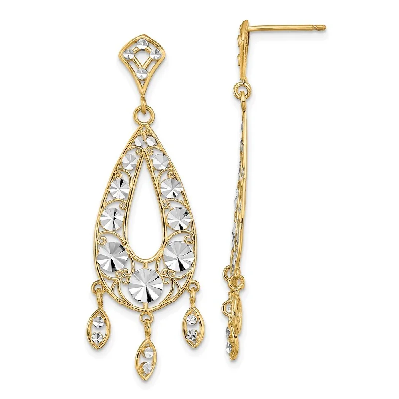 14k Yellow Gold Rhodium-Plates Diamond Cut Chandelier Oval Dangle Earrings (L-44.2 mm, W-44.2 mm)