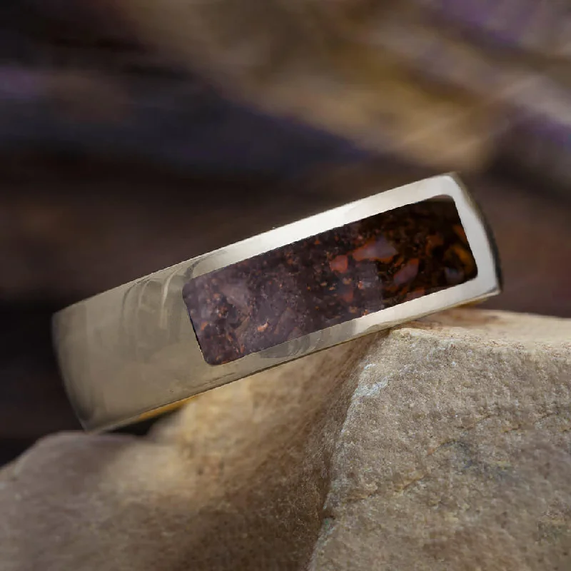 Gold Ring with Crushed Dinosaur Bone Inlay