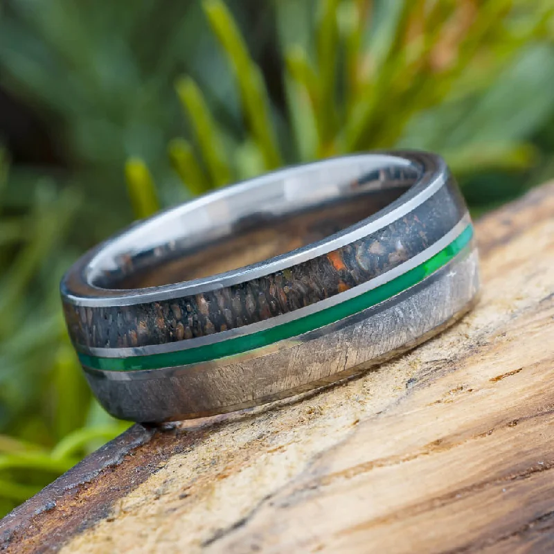 Meteorite and Dinosaur Bone Band With Green Pinstripe