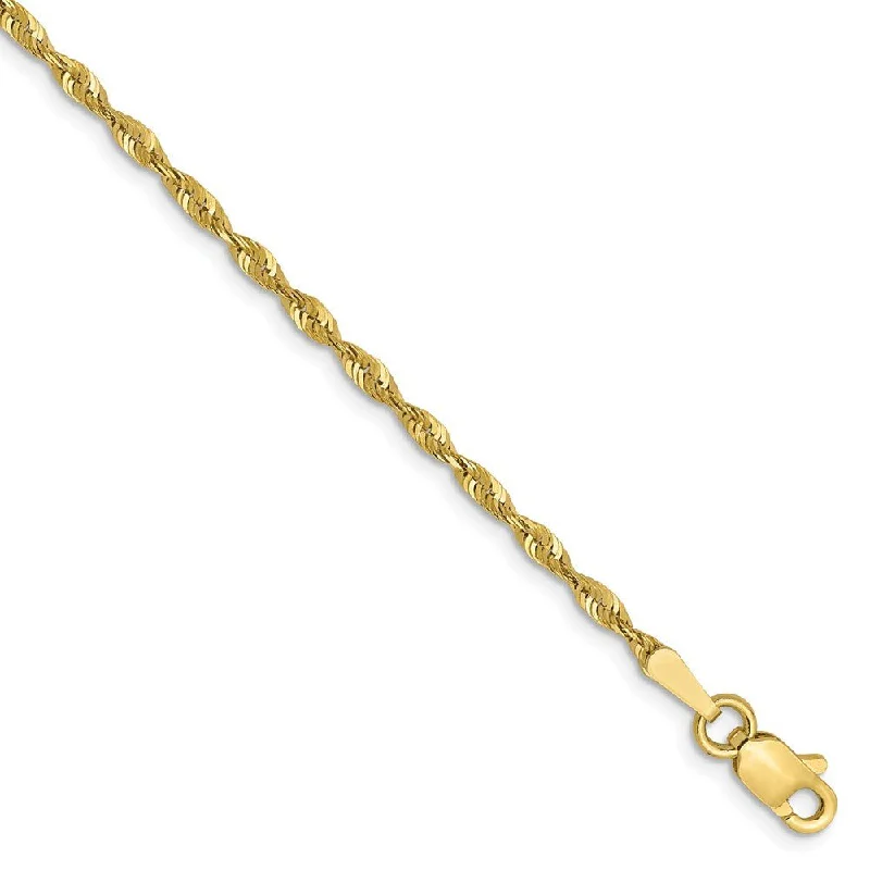 1.8mm 10k Yellow Gold Lightweight D/C Solid Rope Chain Bracelet