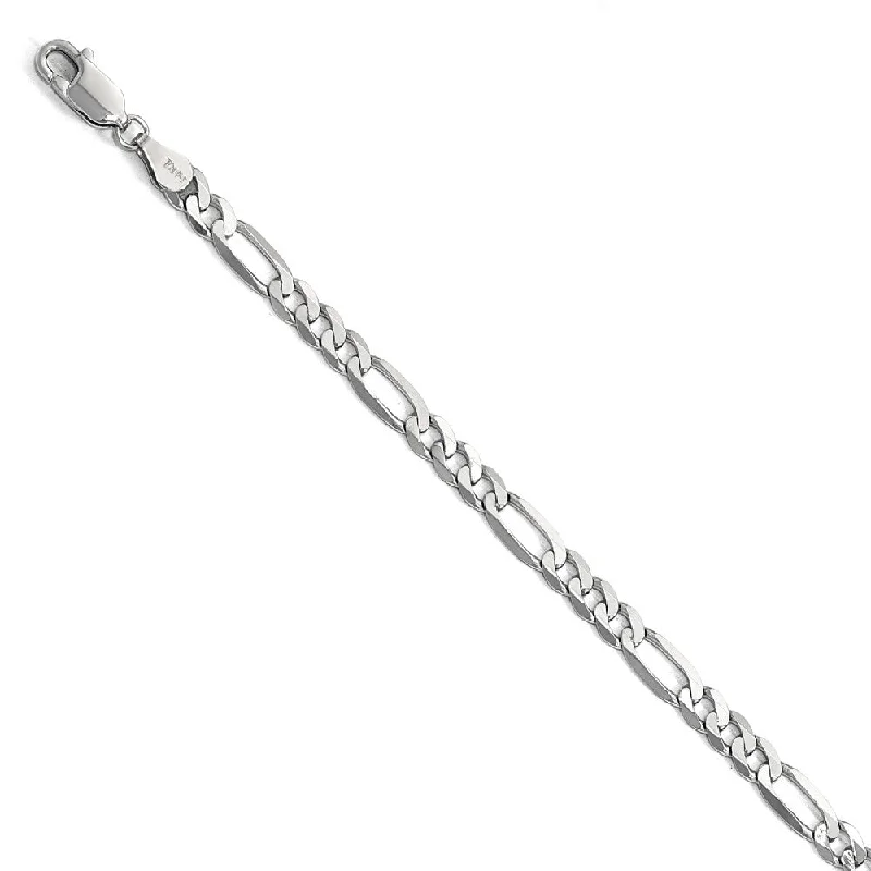 5mm 14k White Gold Flat Figaro Chain Bracelet