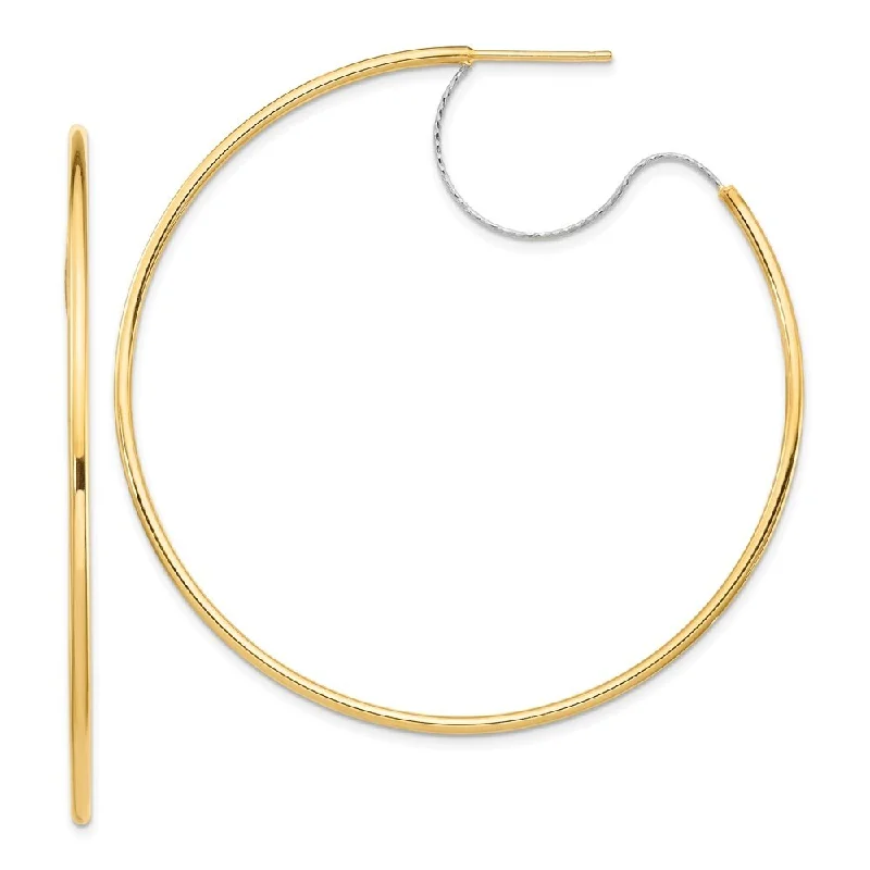 14k Gold Two-Tone Large 2x55mm Diamond Cut Wire Hoop Earrings (L-56.27 mm, W-55 mm)