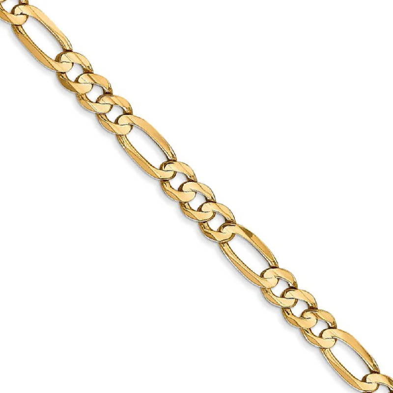 4.5mm 10k Yellow Gold Solid Concave Figaro Chain Bracelet