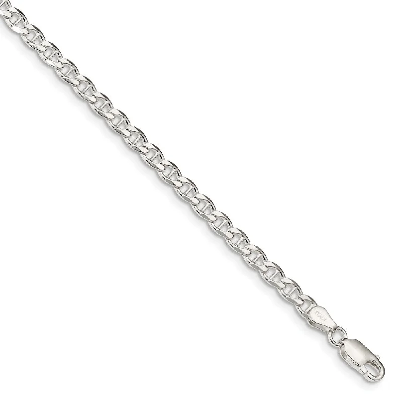 4.1mm Sterling Silver Solid Flat Cuban Anchor Chain Bracelet