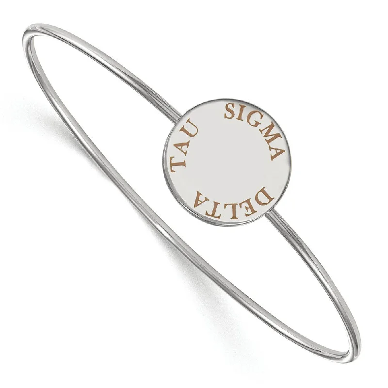 Sterling Silver Sigma Delta Tau Enamel Brown Letters Bangle - 7 in.