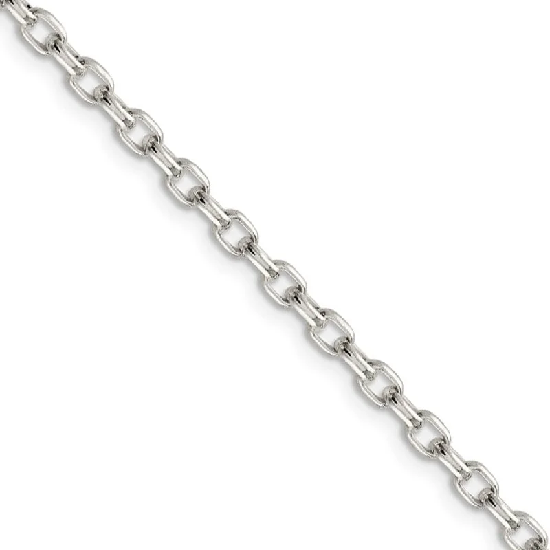 3.2mm Sterling Silver Solid Oval Rolo Chain Bracelet