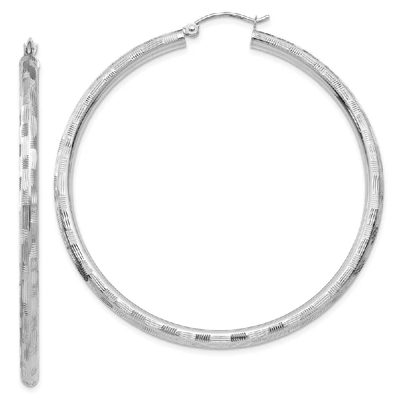 14k White Solid Gold Round Hoop Earrings (L-45 mm, W-3 mm)