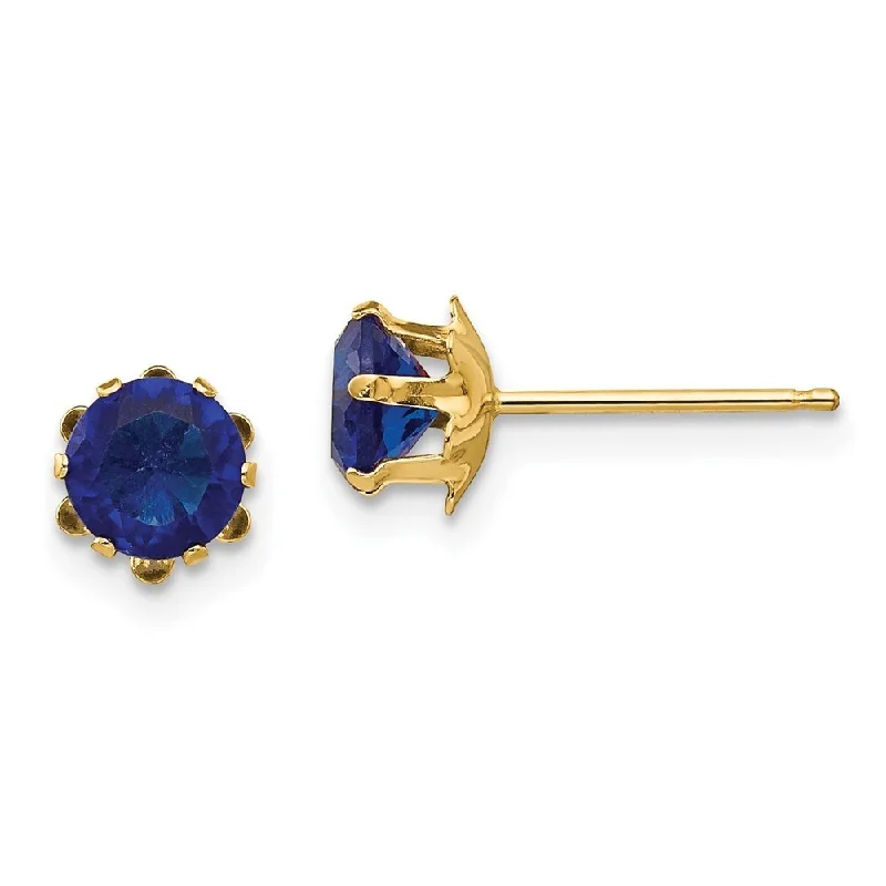 14k Yellow Gold Synthetic Blue CZ Stud Earrings (L-5 mm, W-5 mm)