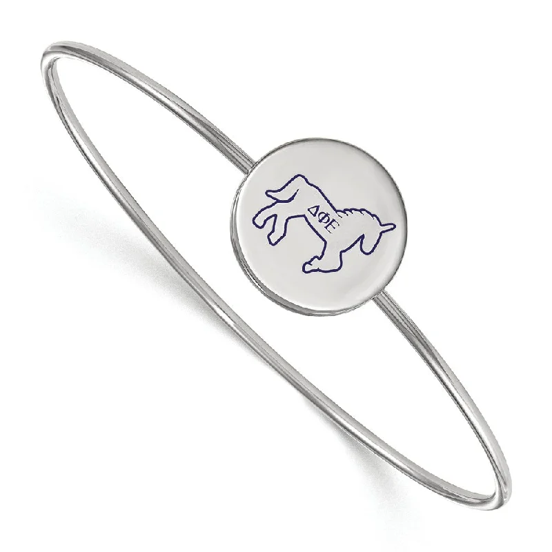 Sterling Silver Delta Phi Epsilon Enamel Unicorn Bangle - 8 in.