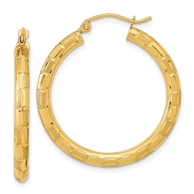 14k Yellow Gold Satin And Hoop Earrings (L-32.39 mm, W-30.41 mm)