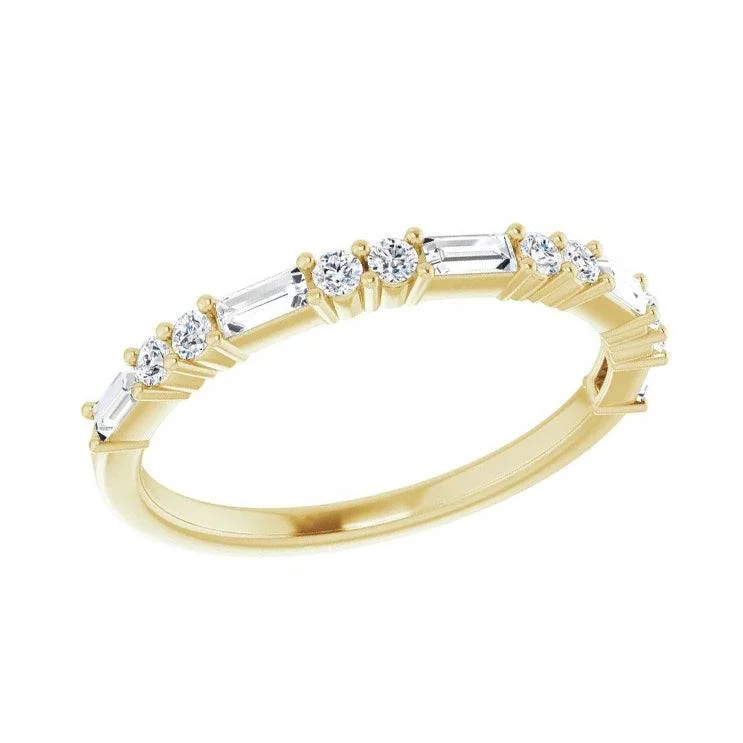 Stackable Baguette & Round Cut Diamond Wedding Band