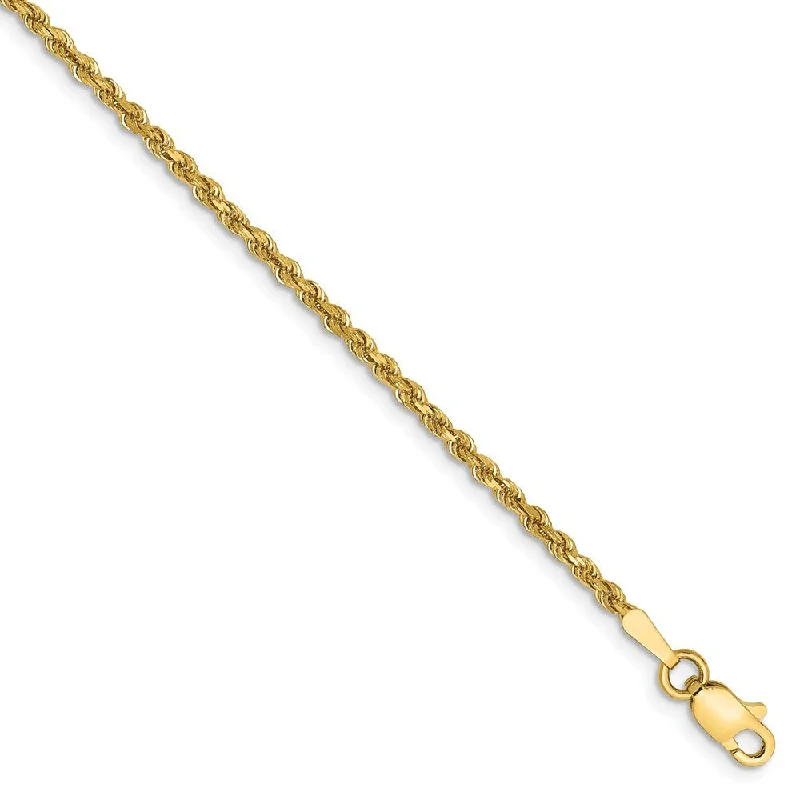 1.75mm, 14k Yellow Gold Solid D/C Rope Chain Anklet or Bracelet