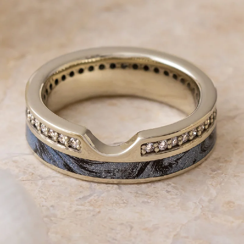 Custom Diamond Curved Wedding Band With Inlay