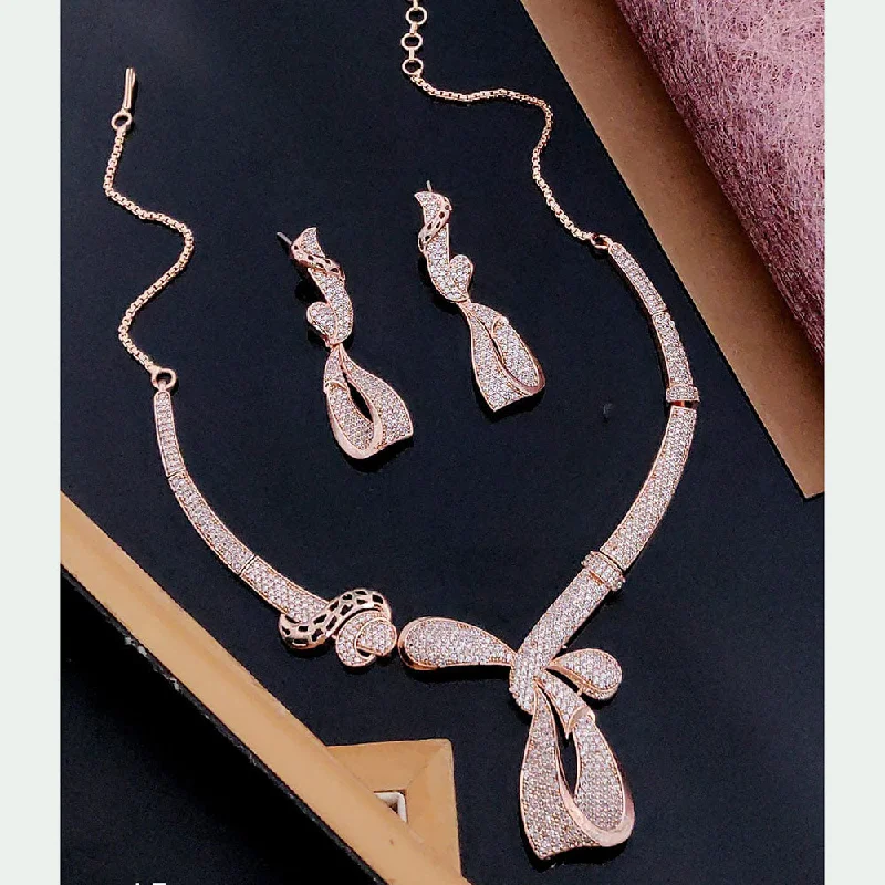 Akruti Collection Rose Gold Plated American Diamonds Necklace Set