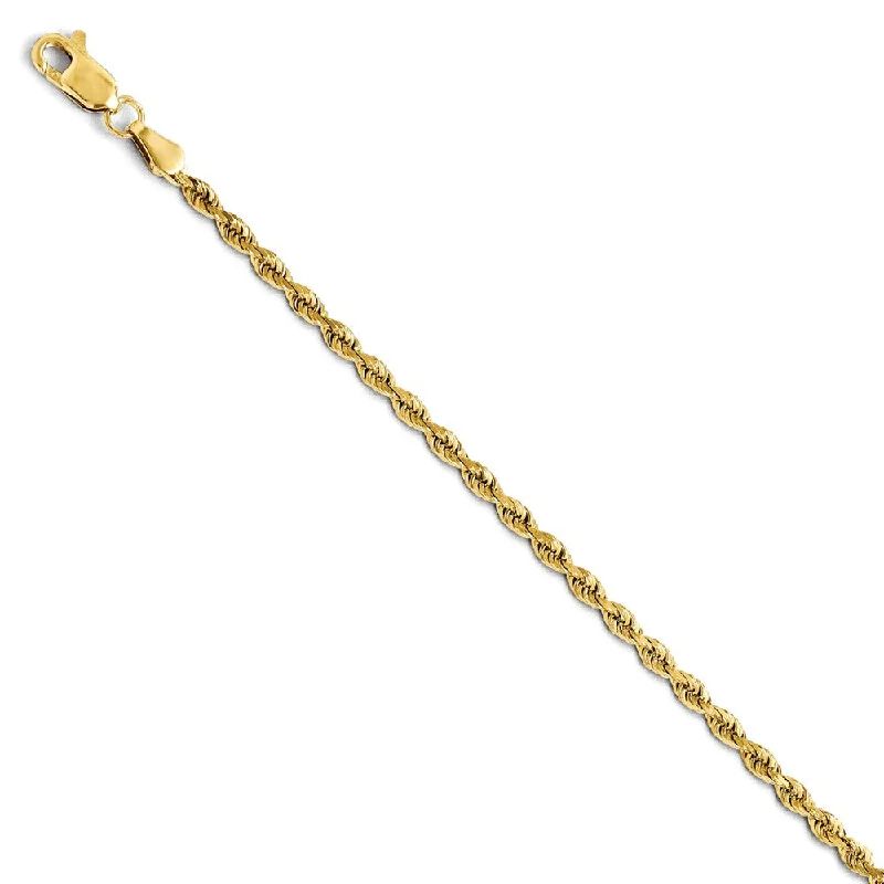 2.75mm 14k Yellow Gold, Solid Diamond Cut Rope Chain Bracelet