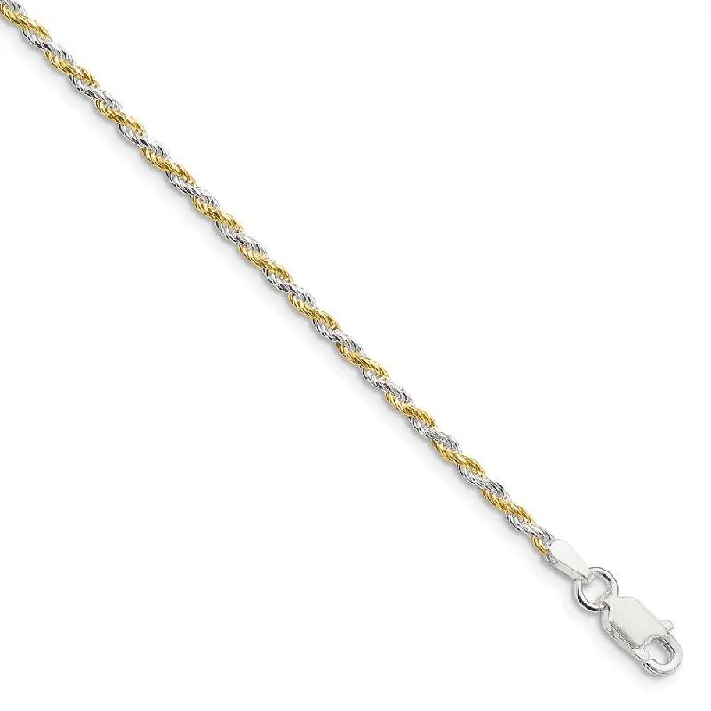 1.8mm Sterling Silver & 10k Yellow Gold Plated D/C Rope Chain Bracelet