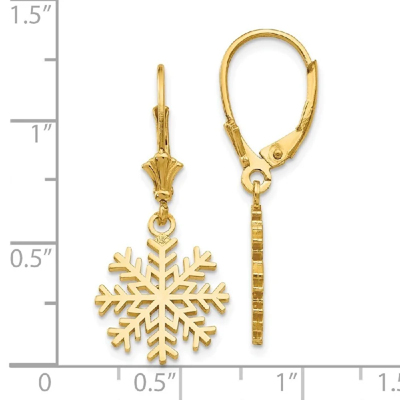 Diamond2Deal 14K Yellow Gold Snowflake Dangle Earrings (L- 13.63 mm, W- 13.63 mm)