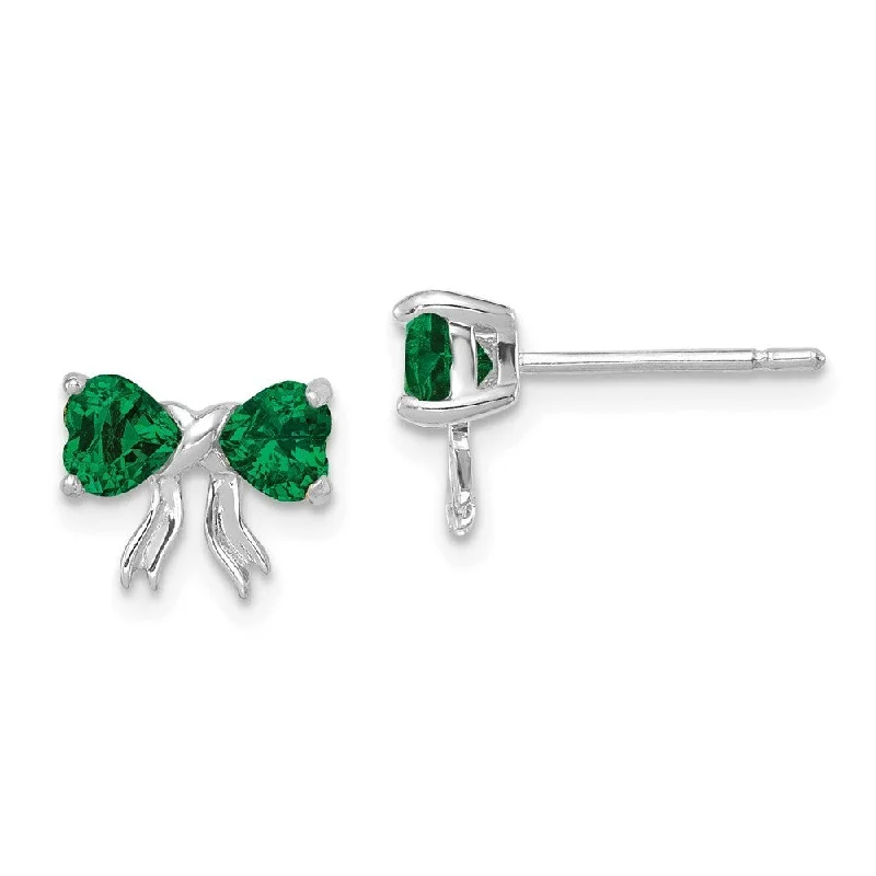 14k White Gold Created Gemstone Bow Earrings (L-7.5 mm, W-9 mm)