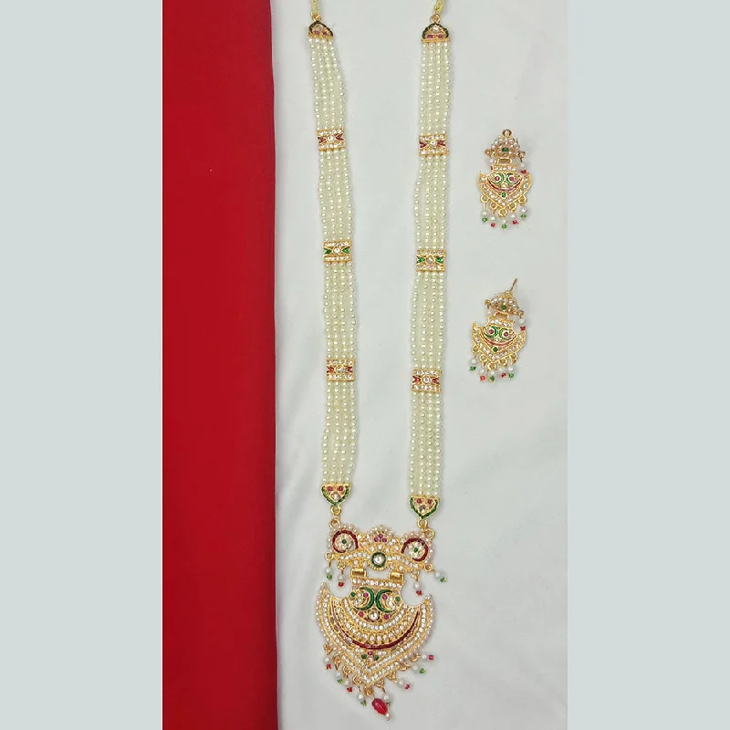 SP Jewellery Gold Plated Austrian Stone And Pearls Long Necklace Set