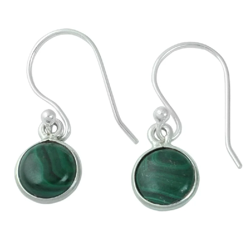 NOVICA Handmade Malachite Spheres Sterling Silver Earrings (India) - Green - 0.9*0.4