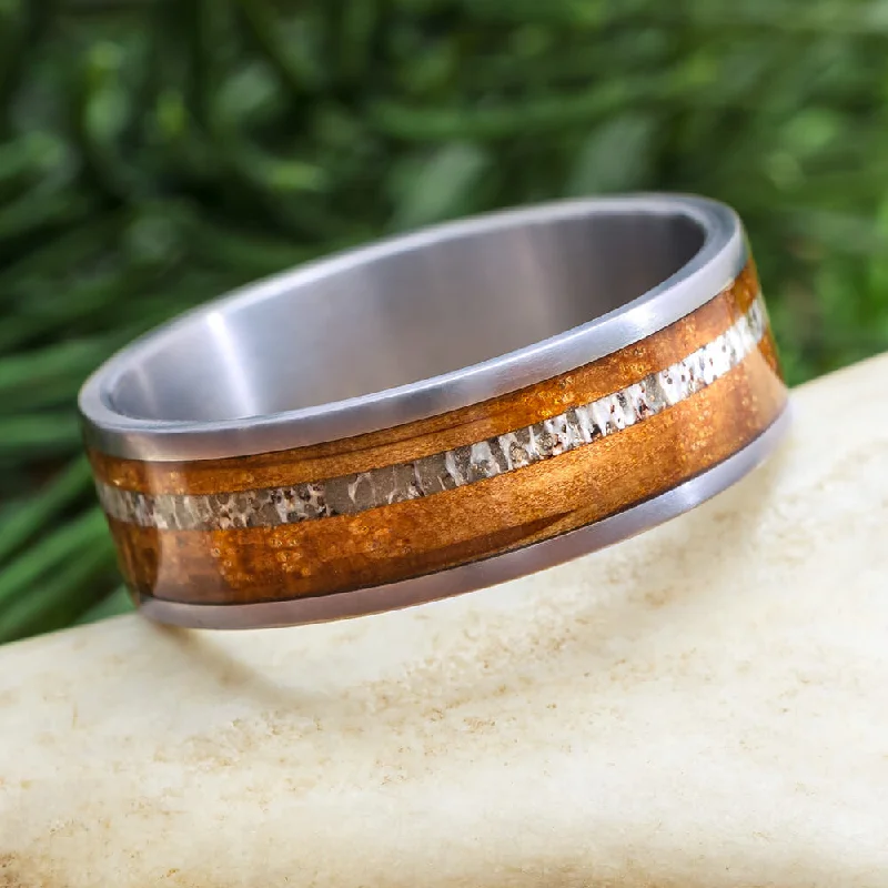 Wood and Antler Wedding Band in Matte Titanium