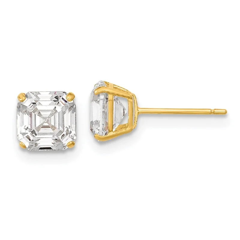 14k Yellow Gold 6x6 Asscher Cut CZ Studs Stud Earrings (L-6 mm, W-6 mm)