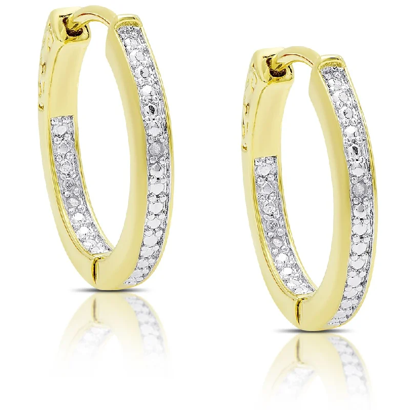 Finesque Gold Or Silver Overlay Diamond Accent Hoop Earrings