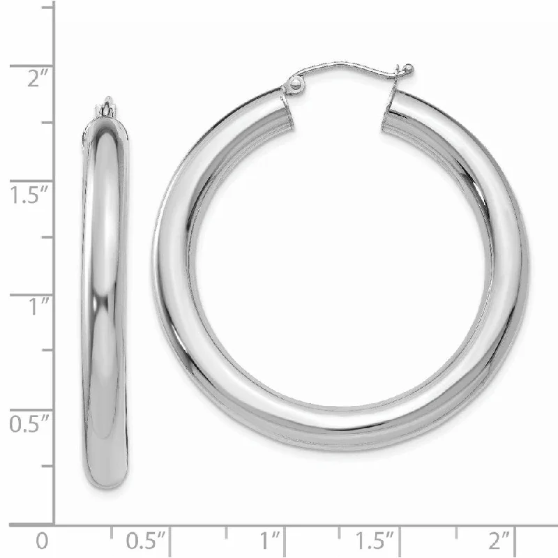 Diamond2Deal 14K White Gold Tube Hoop Earrings (L-40 mm, W-5 mm, TH-5 mm)