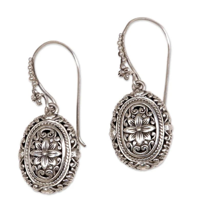 NOVICA Handmade Sterling Silver Pura Lotus Earrings (Indonesia) - 1.5*0.6