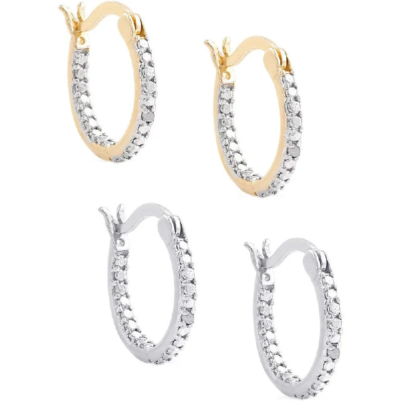 Sterling Silver Diamond Accent Hoop Earrings (2-Pair Set )