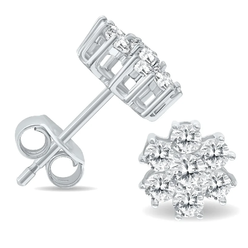 Marquee 1 Carat TW Diamond Flower Cluster Stud Earrings in 14K White Gold