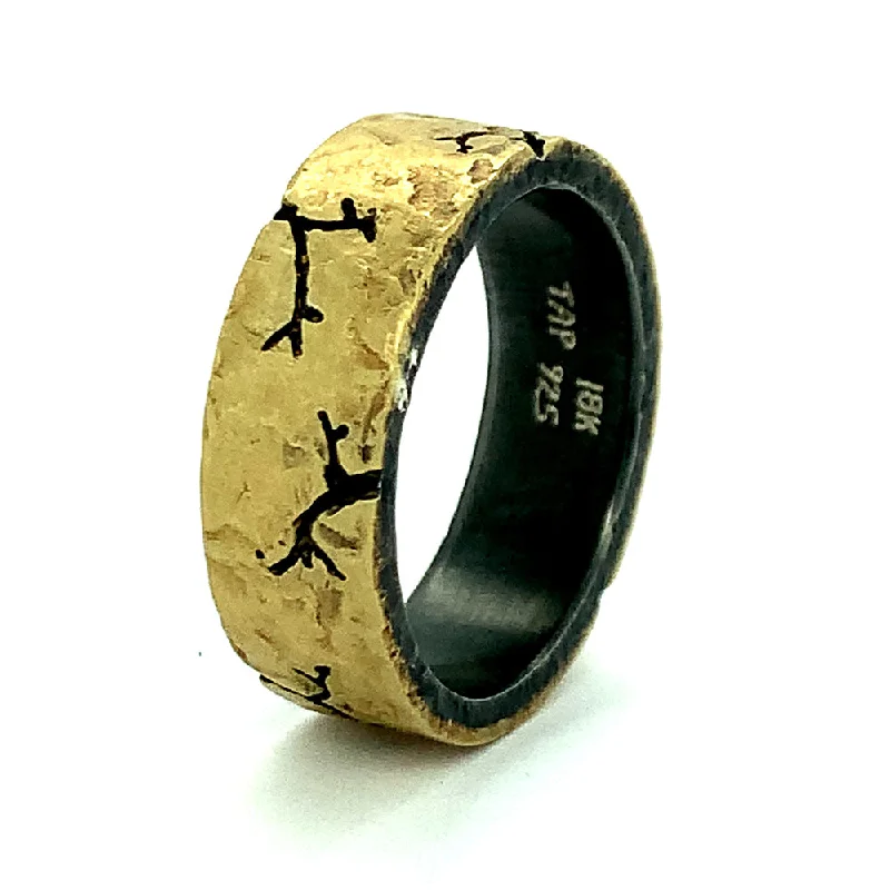 Yellow Gold and Oxidized Silver Men's Band - "Root Fissure"